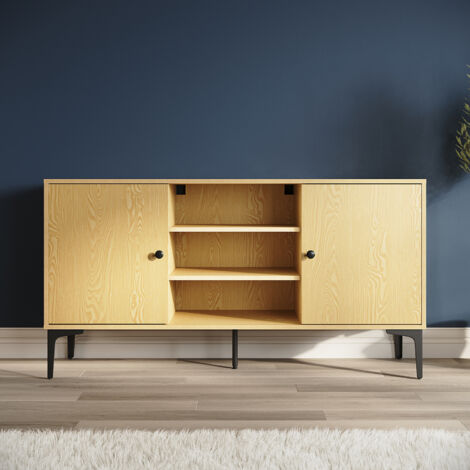 SONNI TV Schrank Moderner Stil TV Lowboard 140x35x50.5cm, mit Klapptür Holzähnliche Farbe TV-Möbel