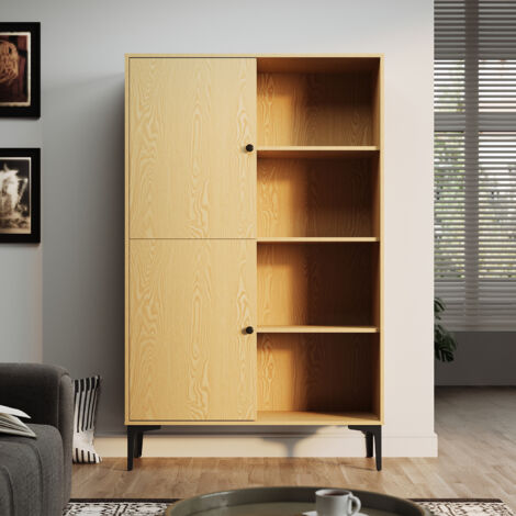 SONNI Vitrine Modernes Design-Bücherregal, Einfach zu montieren, Geeignet für Schlafzimmer, Wohnzimmer, Arbeitszimmer, Holzähnliche Farbe, 100x35x160 cm (1/5)