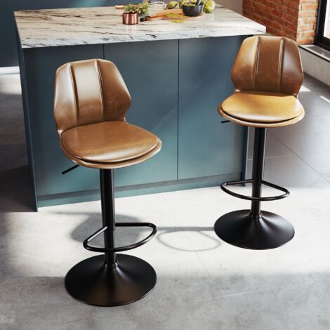 SONNI Barhocker 2er Set Barhocker Küchenhocker Bistro-Hocker mit Rückenlehne und Fußstütze Design Belastbar 120 kg Höhenverstellbar, Brauner Sitz + Schwarze Beine