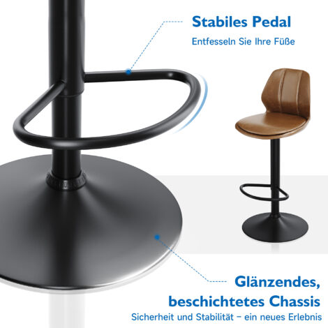 SONNI Barhocker 2er Set Barhocker Küchenhocker Bistro-Hocker mit Rückenlehne und Fußstütze Design Belastbar 120 kg Höhenverstellbar, Brauner Sitz + Schwarze Beine