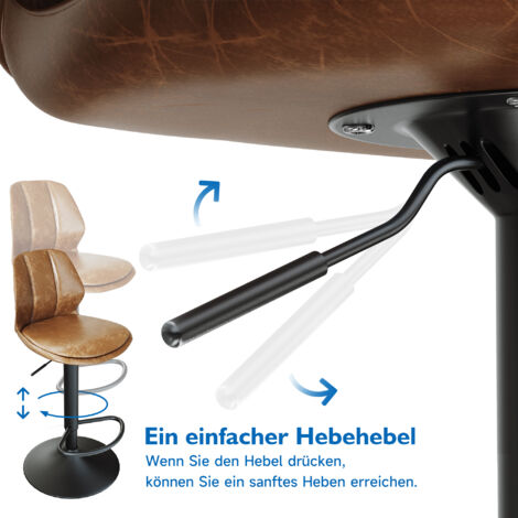 SONNI Barhocker 2er Set Barhocker Küchenhocker Bistro-Hocker mit Rückenlehne und Fußstütze Design Belastbar 120 kg Höhenverstellbar, Brauner Sitz + Schwarze Beine