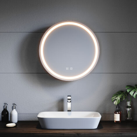SONNI Badezimmer Spiegelschrank, Badspiegel mit LED Beleuchtung mit 3 Einstellbar Lichtfarben Beschlagfrei Rund Spiegelschrank Bad mit Steckdose, 60×60 cm