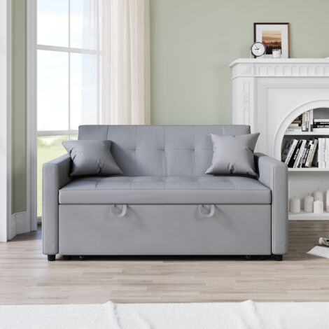 SONNI 2-Sitzer Schlafsofa 3-in-1 mit Stauraum, Verstecktem Ausziehbett, Verstellbarer Rückenlehne und 2 Kissen, Hellgrau (1/5)