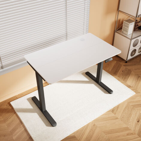 SONNI Höhenverstellbarer Schreibtisch, Stehpult, Bürstenloser Motor mit Smart Memory Funktion, Black Desk + 100cm White Table
