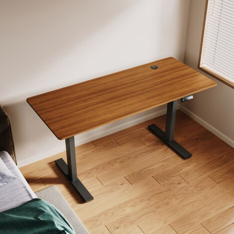 SONNI Höhenverstellbarer Schreibtisch, Stehpult, Bürstenloser Motor mit Smart Memory Funktion, Black Desk + 160cm Dark Walnut Table