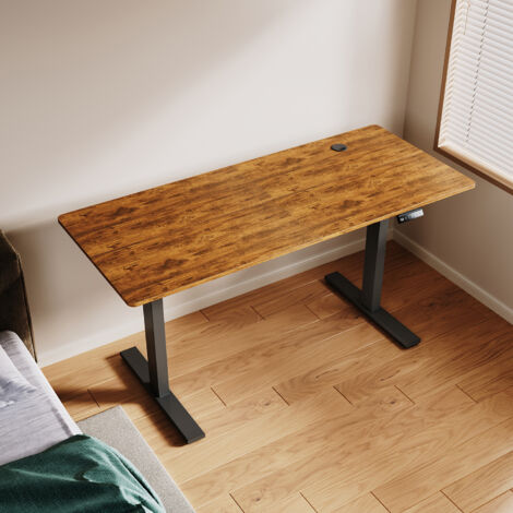 SONNI Höhenverstellbarer Schreibtisch, Stehpult, Bürstenloser Motor mit Smart Memory Funktion, Black Desk + 160cm Rustic Brown Table
