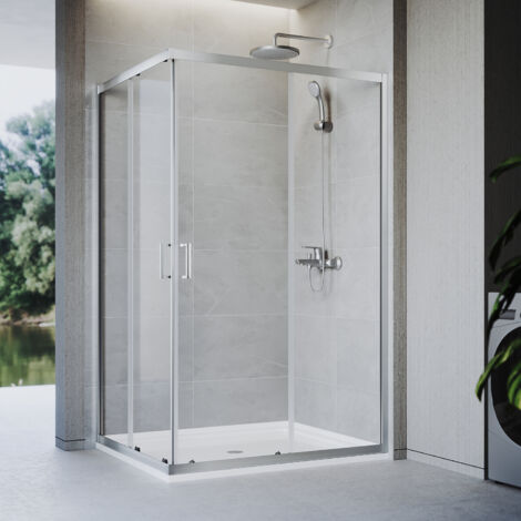 SONNI Duschkabine Eckeinstieg Dusche mit Aluminiumrahmen, 6mm Sicherheit gehärtetem Glas, 100 x 80 x 185 cm (1/5)