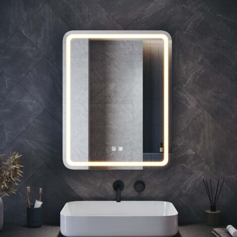SONNI Badezimmer LED Spiegelschrank mit Integrierter Taschentuchbox, 3 Einstellbar Lichtfarben, Urban Beige, 550x700x150mm (1/5)