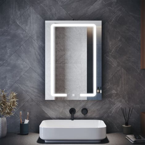 SONNI Badspiegel Spiegelschrank mit LED Beleuchtung Vergrößerungsspiegel und 3 Einstellbare Lichtfarben, Einzeltür 500x700 mm