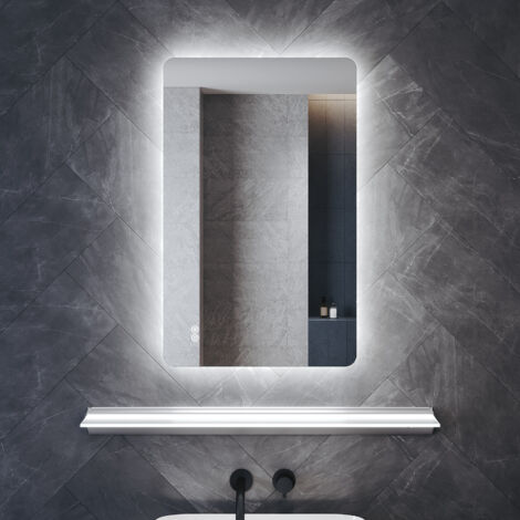 SONNI Badspiegel mit Anti-Beschlag Beleuchteter Ablage, Moderner LED Badezimmerspiegel mit Touch-Bedienung 3 Lichtfarben und Dimmfunktion, 80x60cm (1/5)