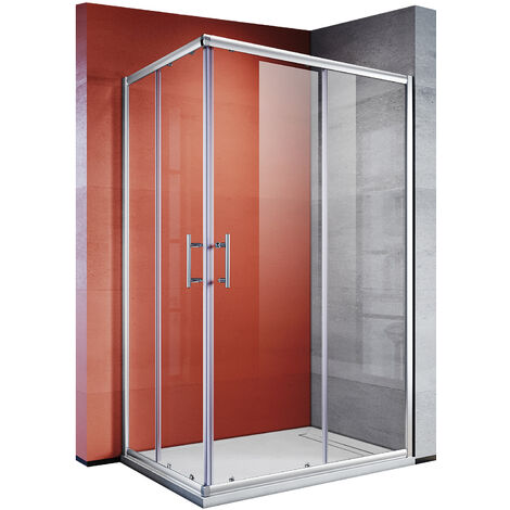 SONNI Duschkabine Eckeinstieg Duschabtrennung Schiebetür Echtglas H:185cm 100x70cm