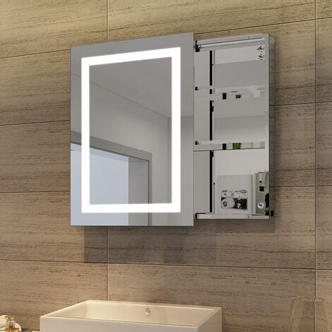 LED Spiegelschrank Badezimmerspiegel Badschrank mit Beleuchtung 50x70cm  Schiebetür Kippschalter Beschlagfrei mit Steckdose