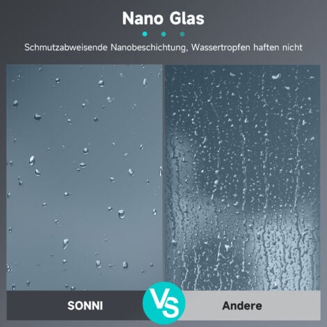 SONNI Walk in Duschwand NANO ESG 8mm, Duschabtrennung Duschtrennwand Glaswand mit Stabilisator 80x200cm