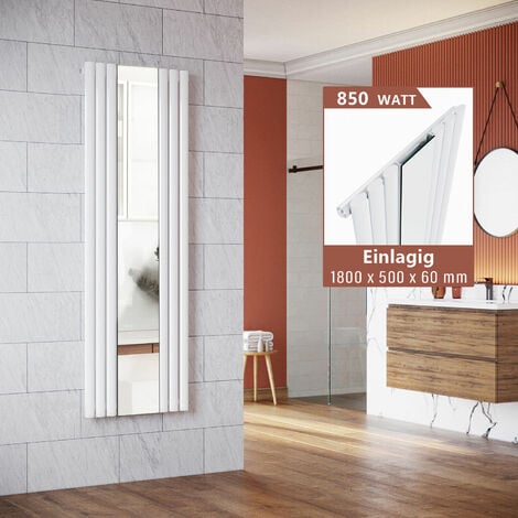SONNI Design Heizkörper Vertikal mit Spiegel Weiß 1800x500mm  Röhrenheizkörper Paneelheizkörper Einlagig