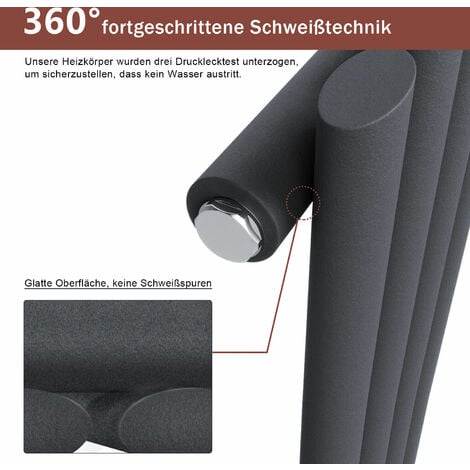 SONNI Design Paneelheizkörper Röhren 1800 x 239 mm Anthrazit Einlagig Badheizkörper Mittelanschluss Vertikal Röhren Heizkörper