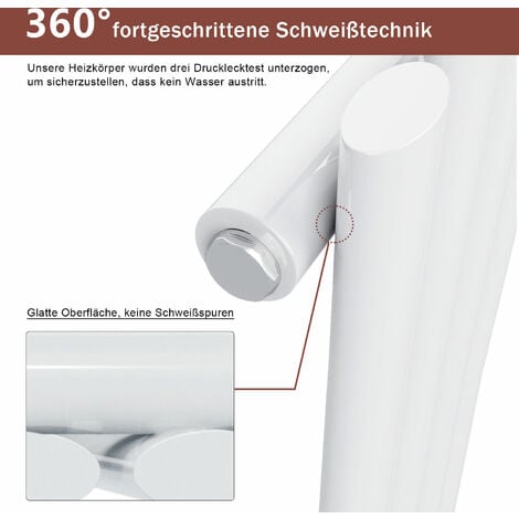 SONNI Design Paneelheizkörper Röhren 1800 x 239 mm Weiß Einlagig Badheizkörper Mittelanschluss Vertikal Röhren Heizkörper von ELEGANT
