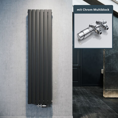 SONNI Paneelheizkörper Vertikal Flachheizkörper Anthrazit Doppellagig 1800x462mm Heizung Heizkörper mit Chrom Multiblock Hahnblock Heizkörper Thermostat (1/5)