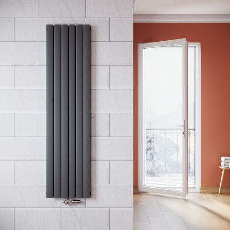 Badheizkörper Flachheizkörper Heizkörper Paneelheizkörper Wandheizung mit Chrom Multiblock Anthrazit 1800x462mm Doppellagig Vertikal
