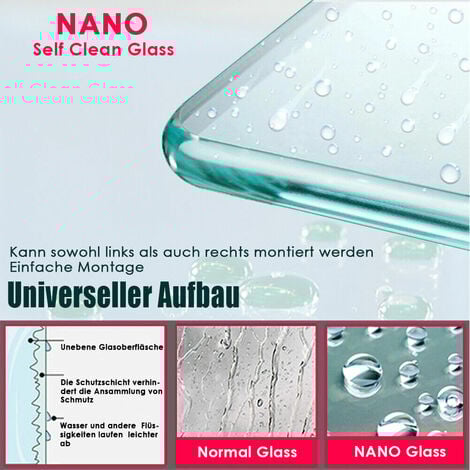 110x200cm Walk In Dusche SONNI,Duschwand Duschabtrennung Duschkabine mit Stabilisator,Nano ESG Glas 8mm