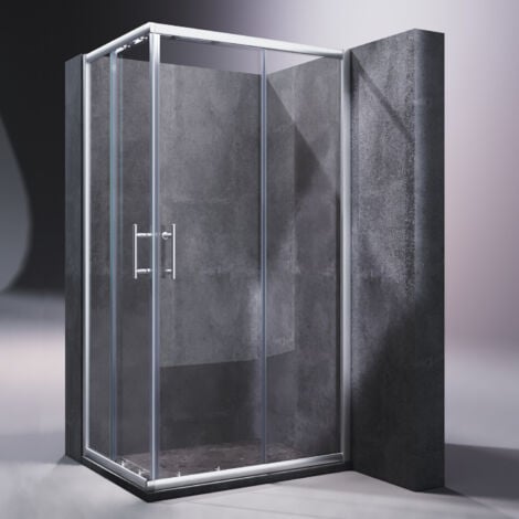 SONNI Duschkabine Dusche Eckeinstieg Doppel Schiebetür Echtglas Duschwand 120x90x195cm