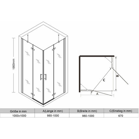 Duschkabine 100x100cm Duschabtrennung Duschwand Scharniertür Eckeinstieg Dusche NANO Glas