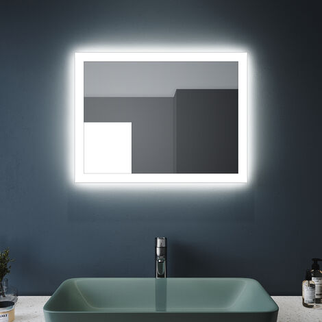 SONNI Badspiegel 50x60cm LED Beleuchtung Badezimmerspiegel Wandspiegel Kaltweiß IP44 - verchromt