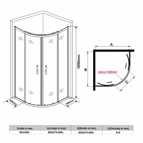 SONNI Duschkabine 90x90 Rund Duschabtrennung viertelkreis Schiebetür Dusche ESG Glas