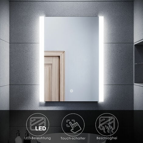 SONNI LED Badspiegel mit Beleuchtung Wandspiegel Badezimmerspiegel Touch Beschlagfrei - verchromt