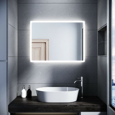 SONNI Badspiegel mit Beleuchtung, 60x80 mit LED-Beleuchtung Bad Badezimmer Wandspiegel Lichtspiegel IP44