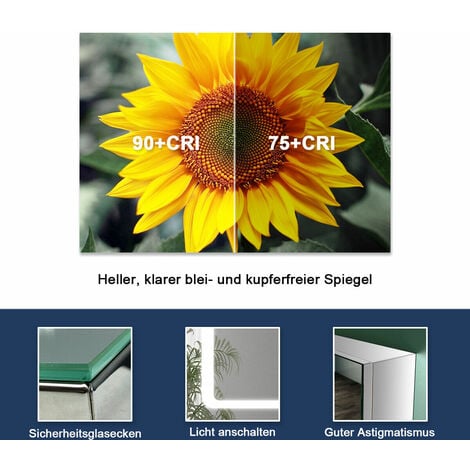 SONNI Badspiegel mit Beleuchtung, 60x80 mit LED-Beleuchtung Bad Badezimmer Wandspiegel Lichtspiegel IP44