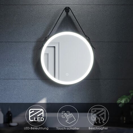 SONNI Badspiegel Rund LED Beleuchtung Touch Beschlagfrei Wandspiegel Badezimmerspiegel 60cm