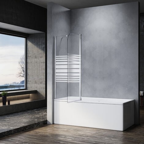 SONNI Badewannenaufsatz Dusche Badewannenfaltwand Glas Duschwand für badewanne 2-teilig 120x140(BxH),Milchglas Streifen,mit Stabilisator