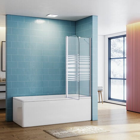 SONNI Badewannenaufsatz Glas Dusche Duschkabine 120(B)x140(H)cm 2-teilig mit Seitenteil Streifen Satinie ESG