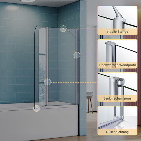 SONNI Badewannenaufsatz Dusche Glas Duschwand 120(B)x140(H)cm Duschabtrennung 2-teilig Faltbar 180° schwenkbar NANO glas