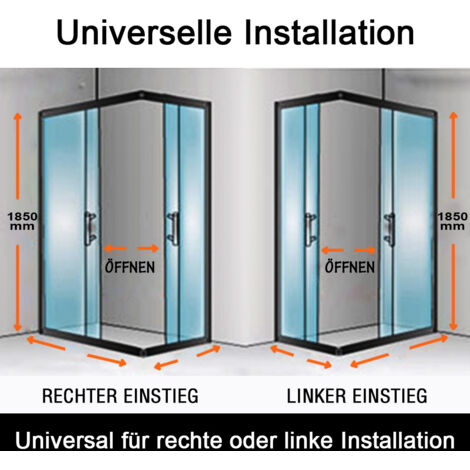 SONNI Duschkabine Eckeinstieg Dusche Schiebetür Duschabtrennung Duschwand Schnellfreigabefunktion ESG glas 90x90x185cm