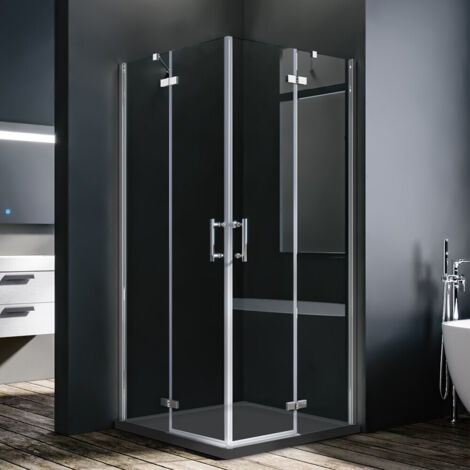 SONNI Duschkabine Eckeinstieg Dusche Scharniertür Duschabtrennung Glas Eckdusche 100x80x195cm 6mm ESG-Sicherheitsglas