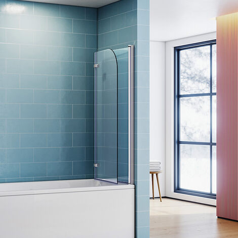 SONNI Badewannenaufsatz Glas Dusche Duschkabine Duschwand Badewannen Faltwand Duschabtrennung 140(H)x120(B)cm,180°schwenkbar,Hebe-/Senkfunktion,6mm NANO ESG Glas