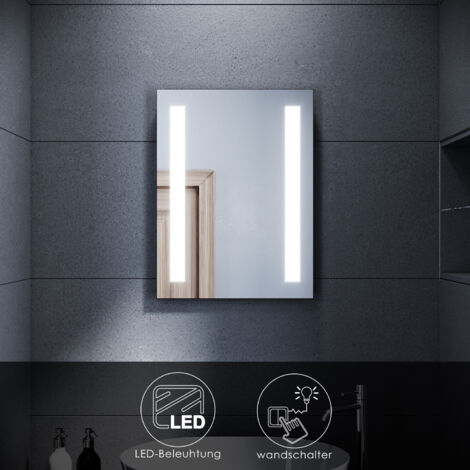 SONNI Badspiegel LED Beleuchtung Badezimmerspiegel mit led Wandspiegel,45x60cm,Wandschalter,Kaltweiß