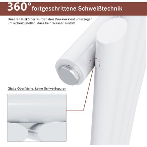 SONNI Design Heizkörper mit seitenanschluss Paneelheizkörper Röhren 1800x239mm,Vertikal,Einlagig,Weiß