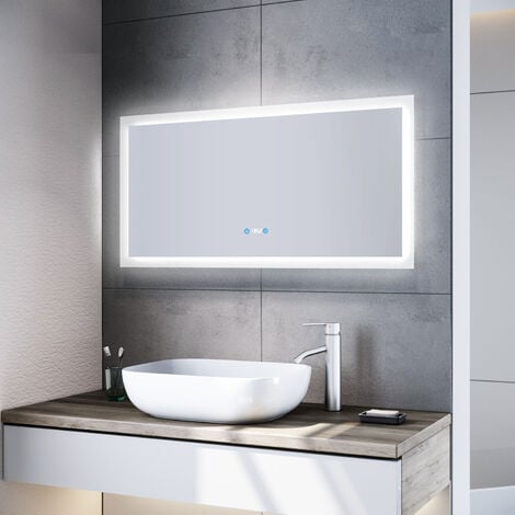 SONNI Badezimmerspiegel mit LED 120 Uhr Beschlagfrei 3-Licht Badspiegel LED Touch Beleuchtung 120x60cm Wandspiegel - verchromt glänzend