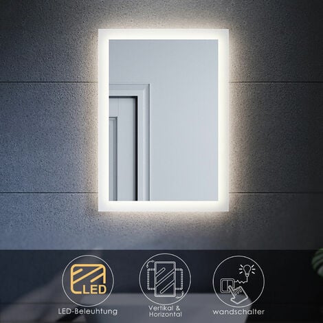 SONNI Badezimmerspiegel mit beleuchtung LED Badspiegel 50x70 Wandspiegel IP44 - verchromt glänzend