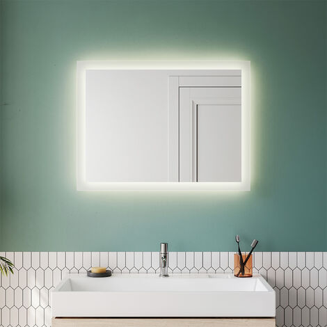 SONNI Badspiegel LED Beleuchtung Badezimmerspiegel Wandspiegel 80x60cm|Wandschalter|Neutralweiß Licht|Vertikal oder horizontal Montierend|IP44,Energiesparend
