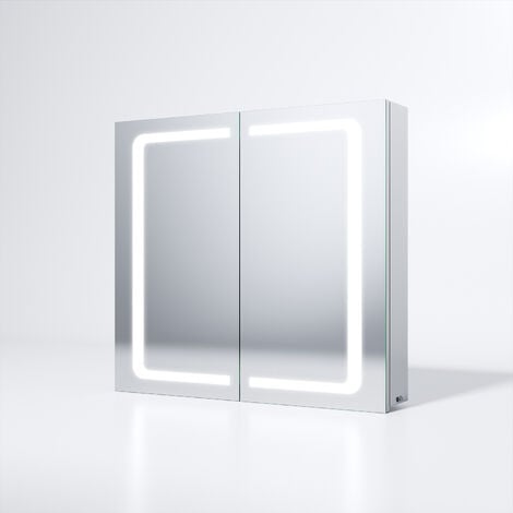 SONNI LED Spiegelschrank mit Beleuchtung Badspiegel Kippschalter Steckdose  Edelstahl 70x65cm Kabelloses Scharnier Design