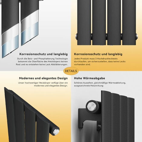 SONNI Design Heizkorper klein Flachheizkörper Vertikal WC Paneelheizkörper Anthrazit,900x311mm,312 Watt