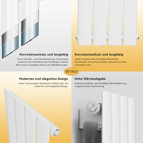 SONNI Design Heizkorper klein Flachheizkörper Vertikal WC Paneelheizkörper Weiß,900x311mm,312 Watt