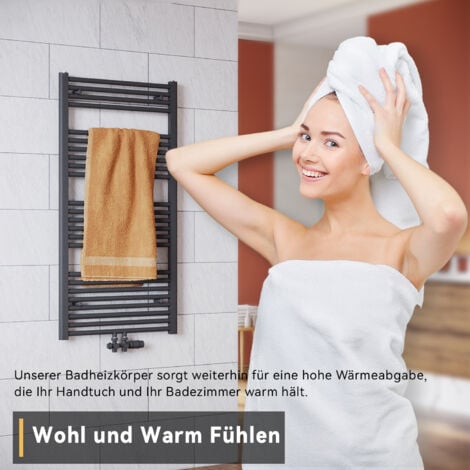 SONNI Handtuchtrockner Badheizkörper Anthrazit kleine Heizkörper Bad 700x500mm 456 Watt