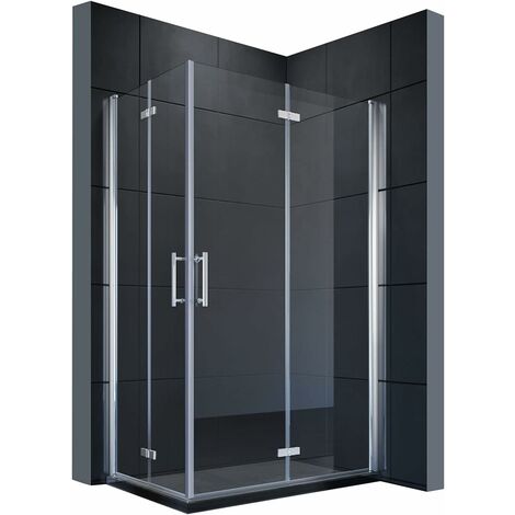 SONNI Duschkabine Eckeinstieg mit Falttür 180º NANO Glas Höhe 195cm beide Seiten faltbar Duschwand Duschabtrennung Chrom 90x100 cm