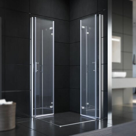 SONNI Duschkabine Eckeinstieg mit Falttür 180º NANO Glas Höhe 195cm beide Seiten faltbar Duschwand Duschabtrennung Chrom 90x90 cm