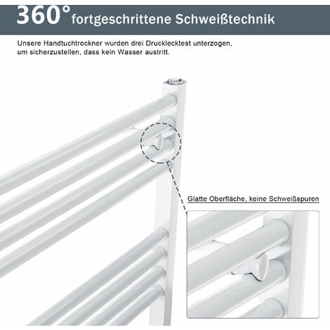 SONNI Handtuchheizkörper Mittelanschluss Badheizkörper Weiß/Anthrazit Handtuchwärmer Handtuchtrockner 1600x600mm 934W Weiß