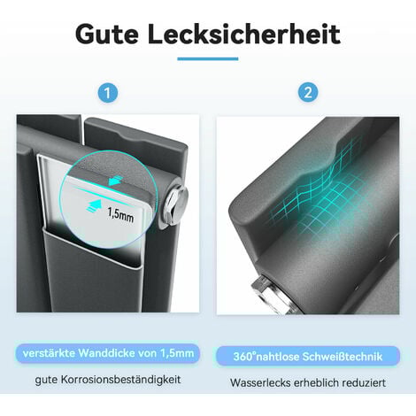 SONNI Design Flachheizkörper Anthrazit Paneelheizkörper Vertikal/Horizontal,Einlagig/Doppellagig 600x311mm Horizontal Einlagig 222 Watt